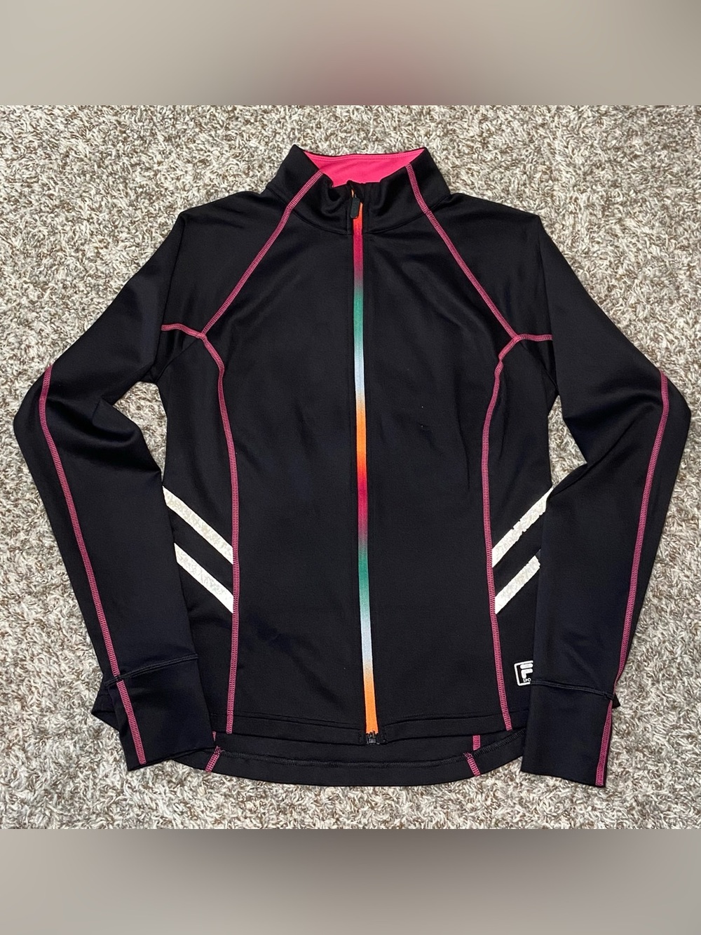 FILA Women’s Black Pink Multicolor Activewear Track Jacket Zip Up Size Medium